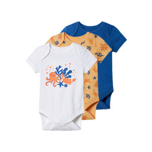 lupilu® Chlapčenské body s krátkym rukávom pre bábätká, 3 kusy (62/68, modrá/oranžová/biela)
